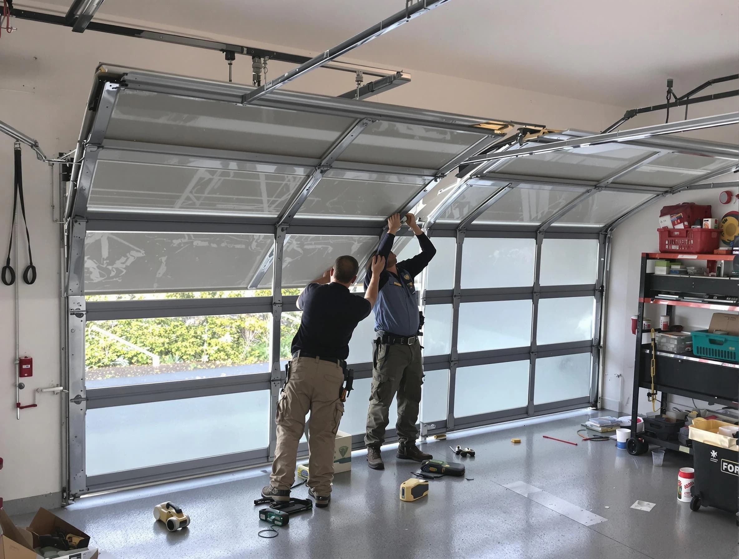 Hopewell Garage Door Repair expert performing precise panel replacement on Hopewell garage door