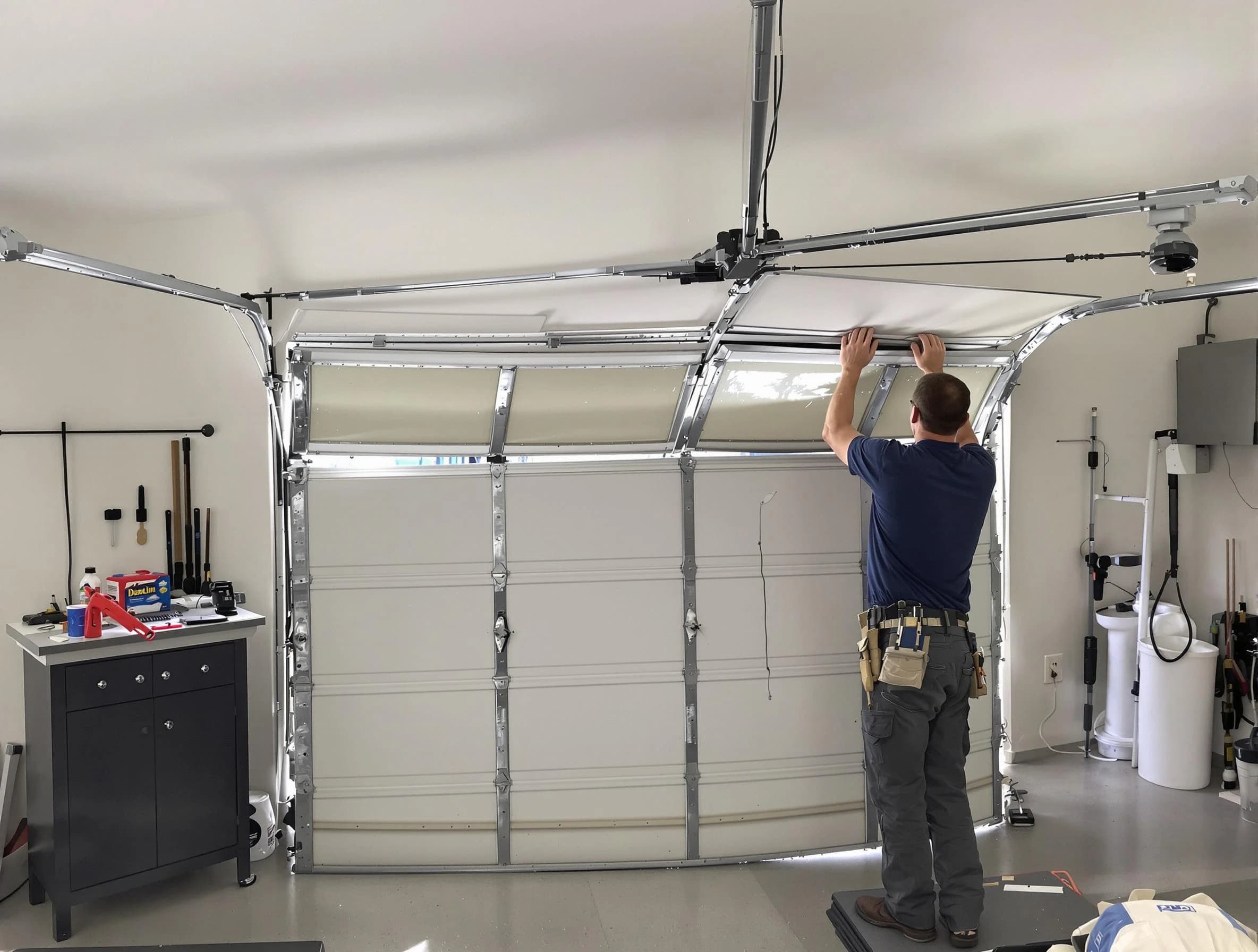 Hopewell Garage Door Repair specialist performing precise section replacement on Hopewell garage door