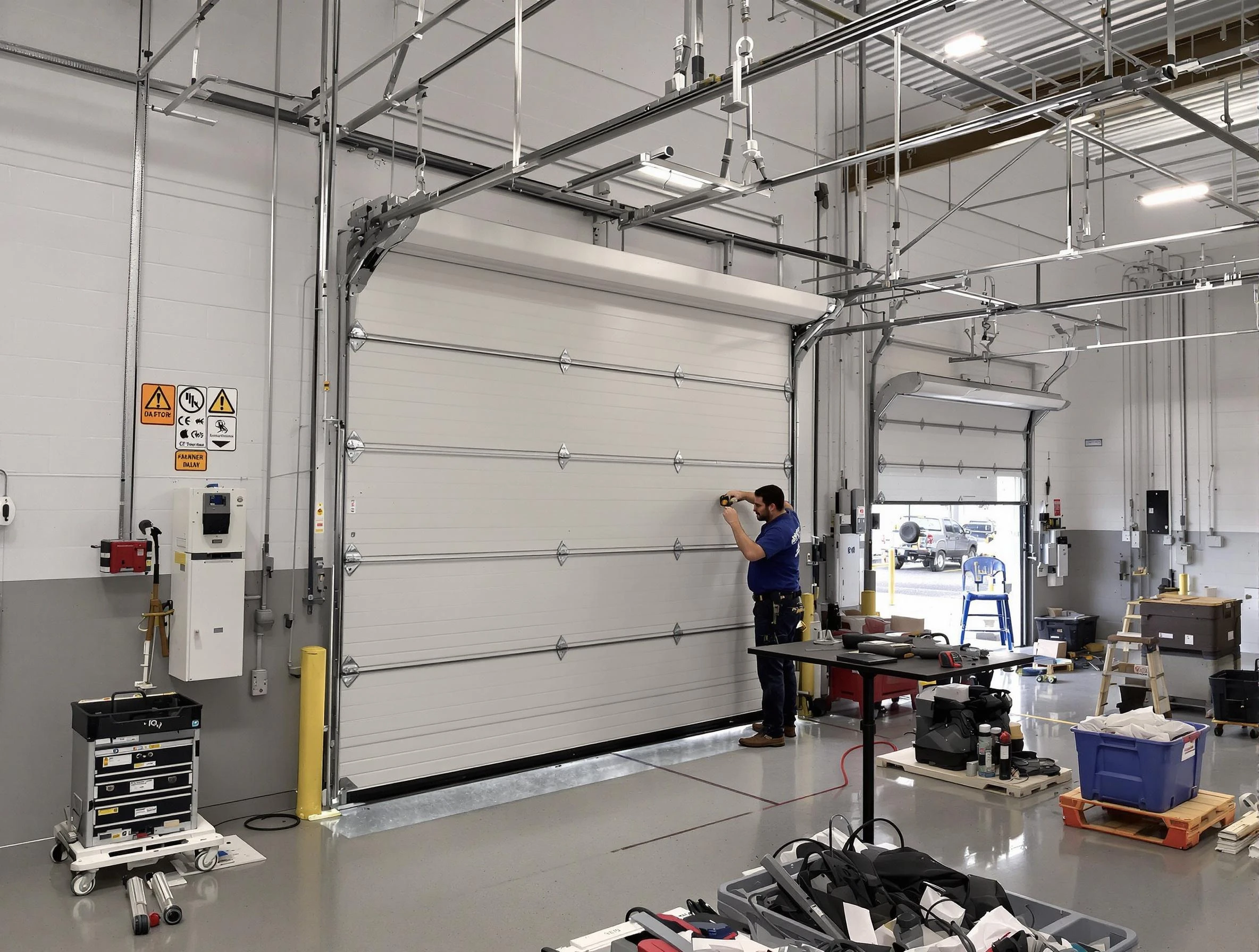 Commercial garage door repair being performed by Hopewell Garage Door Repair expert in Hopewell
