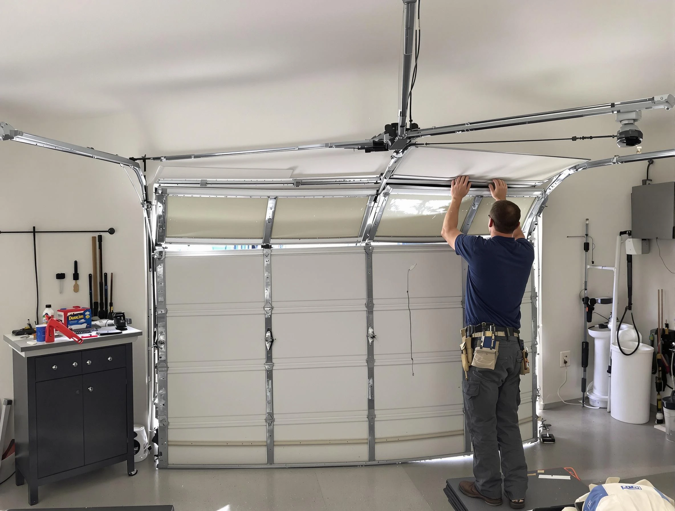 Hopewell Garage Door Repair specialist performing precise section replacement on Hopewell garage door