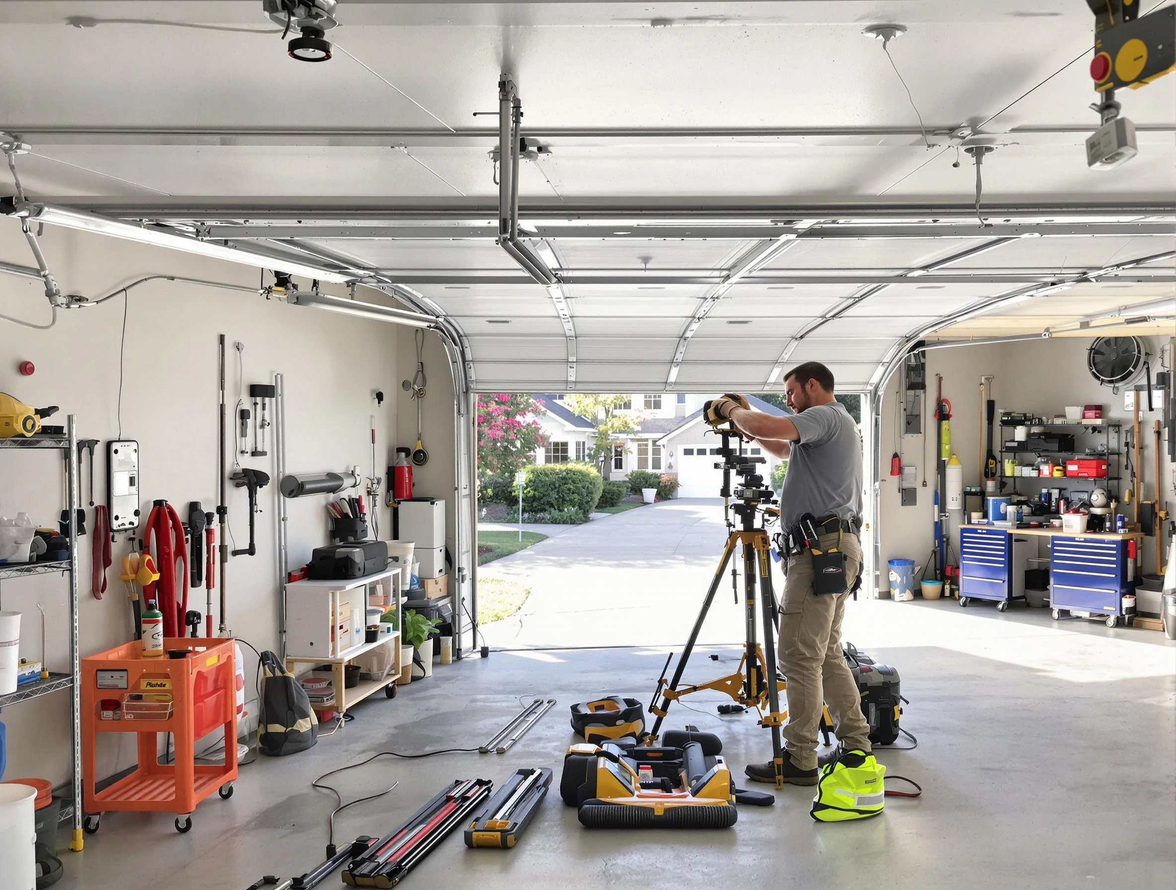 Hopewell Garage Door Repair specialist performing laser-guided track alignment in Hopewell